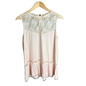 POL Pink Sleeveless Lace Peplum Blouse